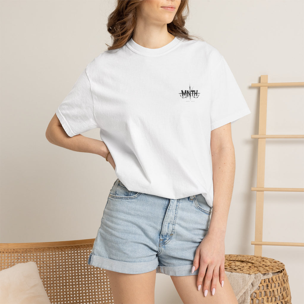 Minimal 'MNTH' Chest Logo T‑Shirt — Garment-Dyed Casual Tee