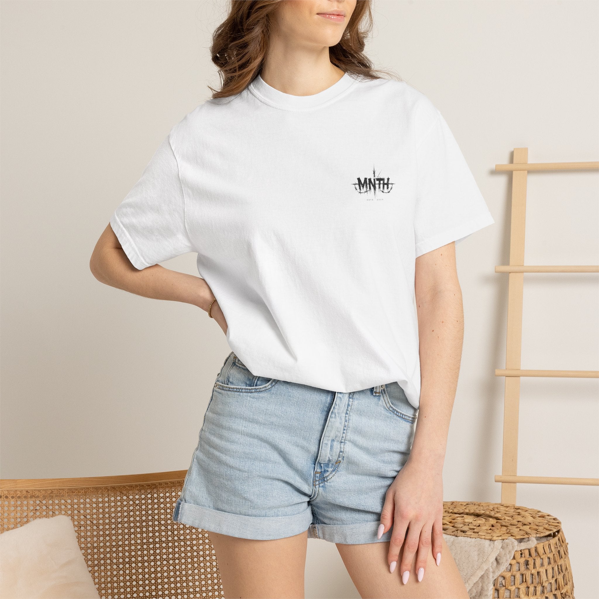 Minimal 'MNTH' Chest Logo T‑Shirt — Garment-Dyed Casual Tee