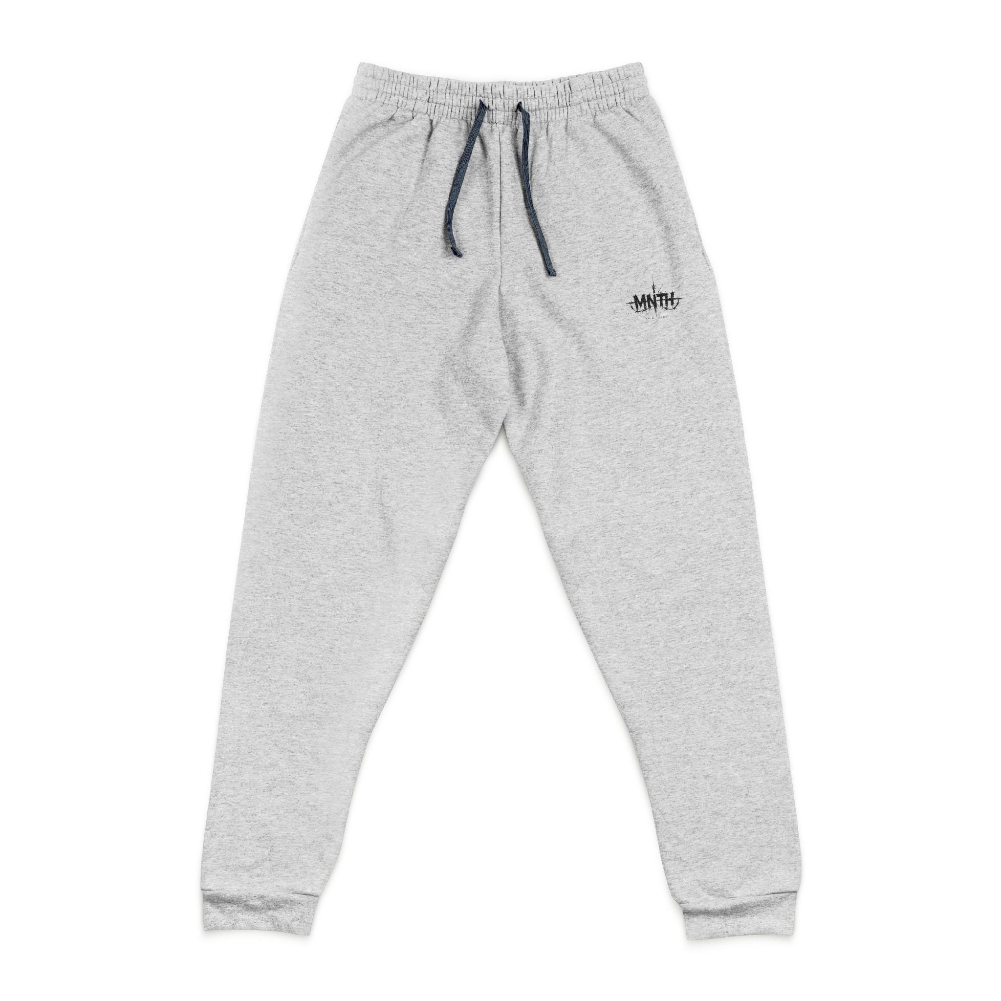 Embroidered Grey Joggers — Minimal Script Logo Sweatpants